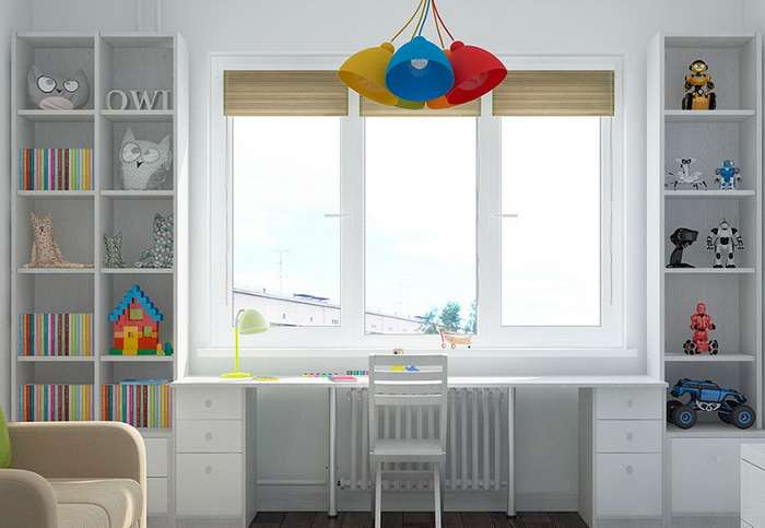 детская комната с трехстворчатым пластиковым окном